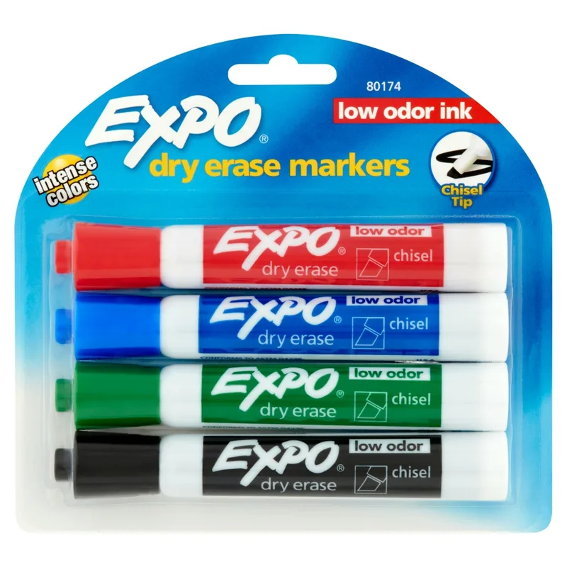 Low Odor Dry Erase Markers, Chisel Tip