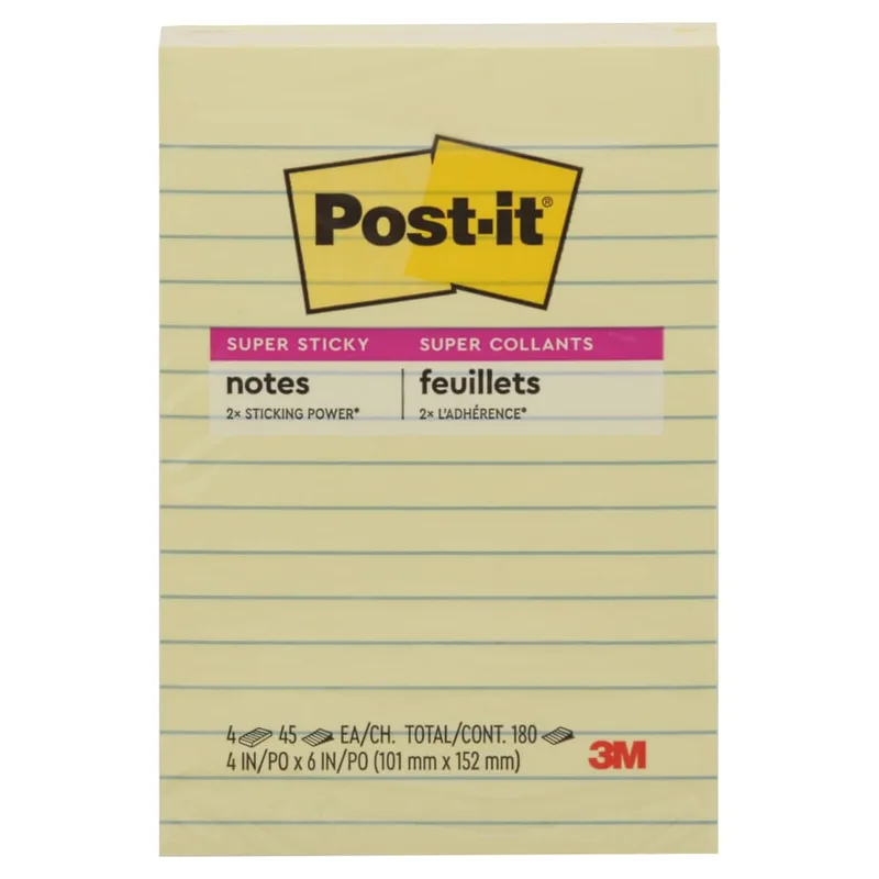 Super Sticky Notes, 4 x 6 in, Yellow