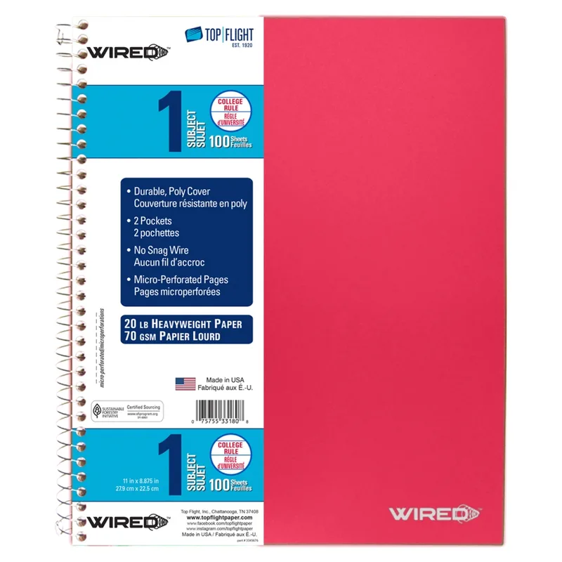 1 Subject Wirebound Notebook, College Ruled